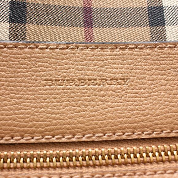 1.8k$ Burberry Light Camel XL Grainy Leather Haymarket Check Tote Purse Bag - Picture 12 of 16
